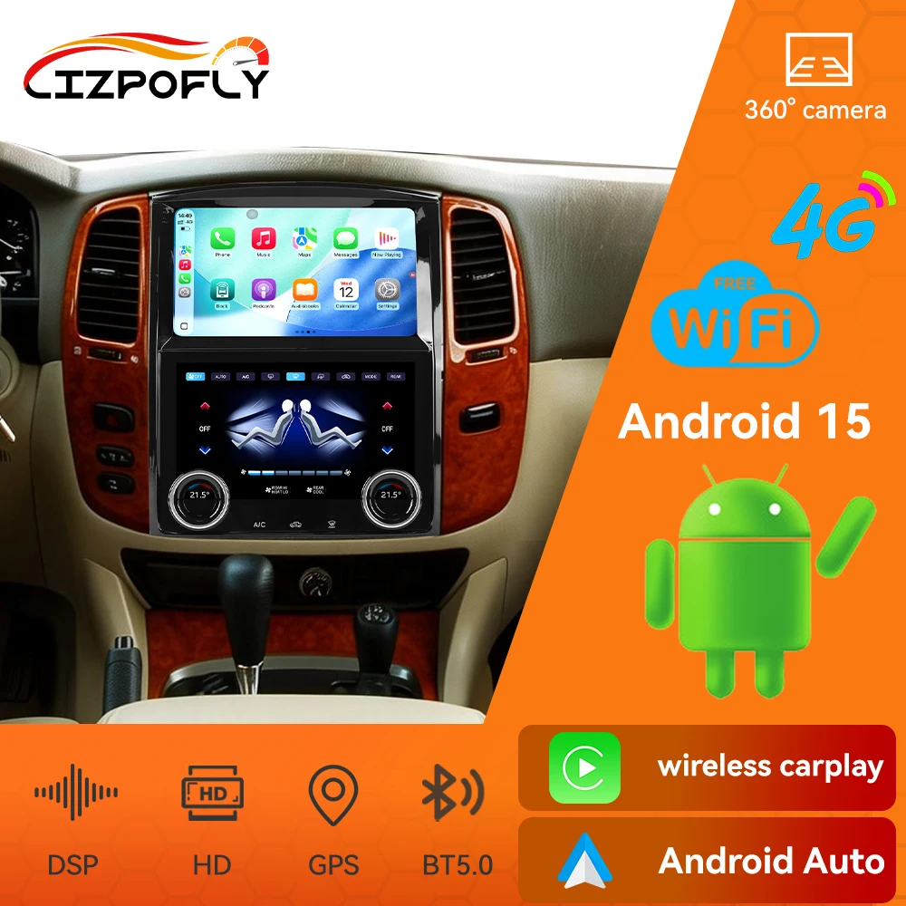 

Dual 10.1 Inch Car Radio AC Control Screen For Toyota Land Cruiser 100 2002-2007 Carplay Android GPS Navigation Autoradio Video