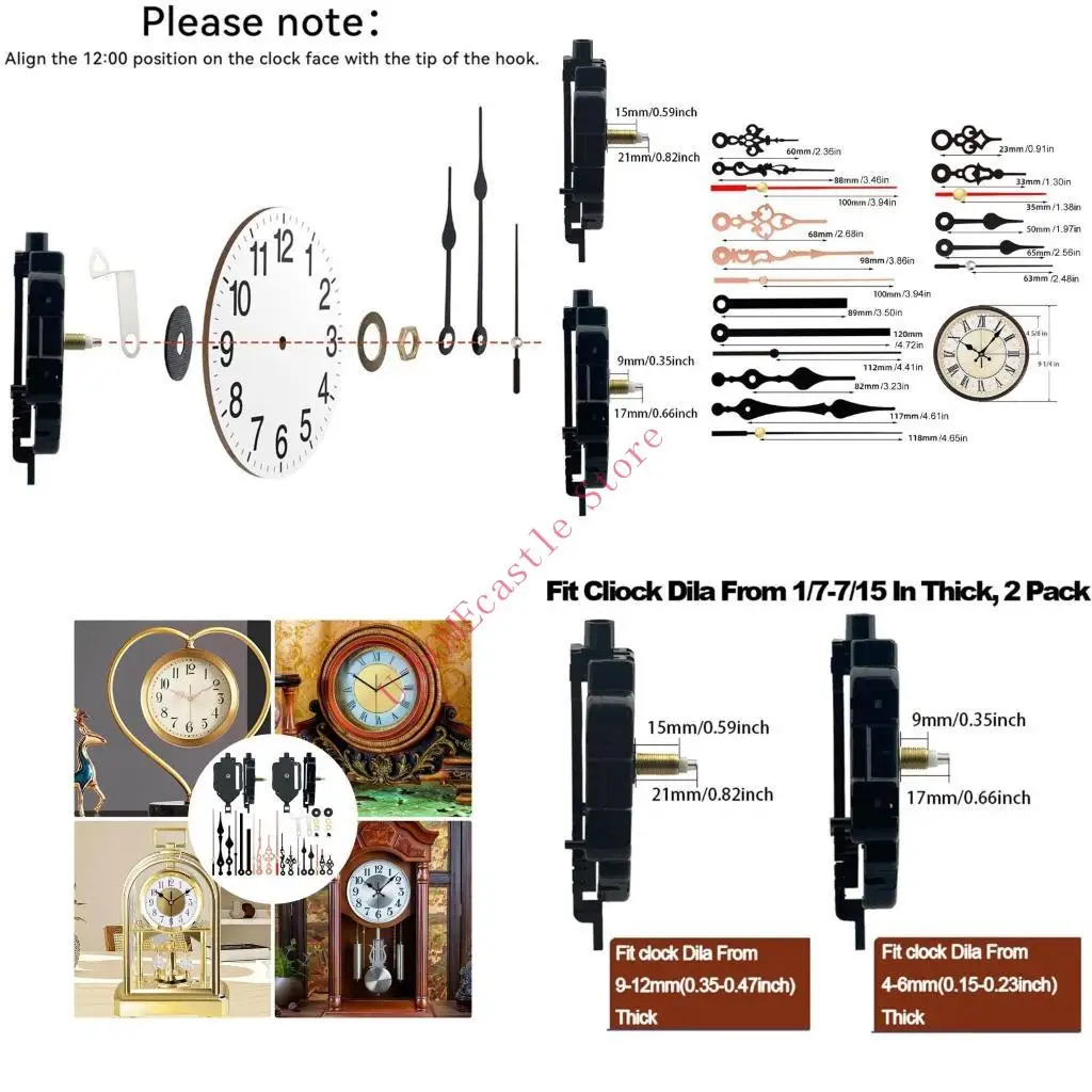 63HF 2 Pack Pendulum Clock Movement Set with 6 Pair of Hands for Wall Clock Creation