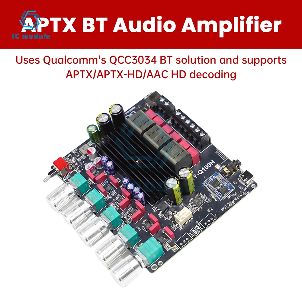 

XY-Q100H Bluetooth Audio Amplifier Board 50W*2+100W 2.1 Channel TPA3116D2 Digital Power Amplifier Board DC12-24V