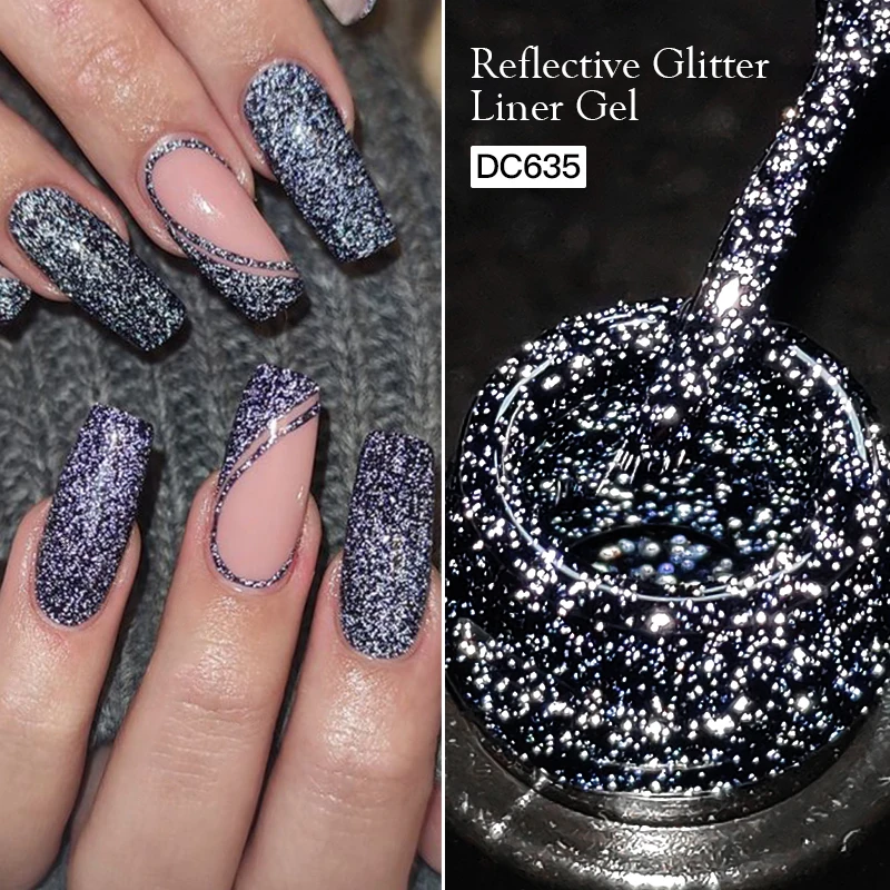 5ml Gold Silber Reflektierender Glitter Liner Gel Nagellack Set Rosa Farbe Leuchtend Funkelndes Französisches Semi-Permanentes Nagellack-Gel