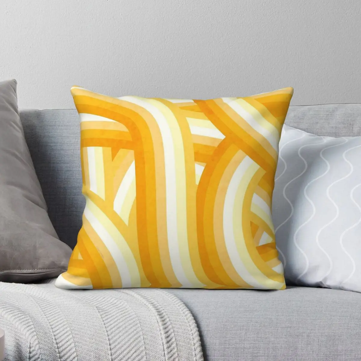 Mellow Yellow Orange Stripes Square Pillowcase Polyester Linen Velvet Printed Decorative Pillow Case Home Cushion Cover 45x45