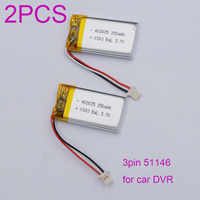 2pcs 3.7V 250mAh 0.92Wh 402035 Li-Polymer Li Battery 3-Wires JST 3pin 51146 Connector For for Car DVR Gamera Dash Cam Sat Nav