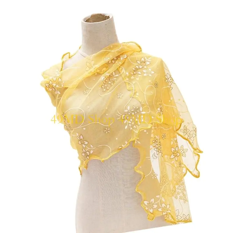 49MD Floral Embroidery Scarf Silk Like Polyester Fabric Lightweight Comfortable Fashion Women Gift