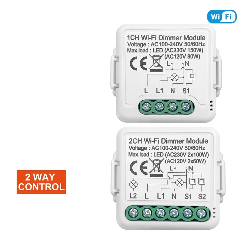 Tuya Wifi Smart Dimmer Switch Module 10A Support 2 Way Control Compatible For Google Home Alexa Smart Life App