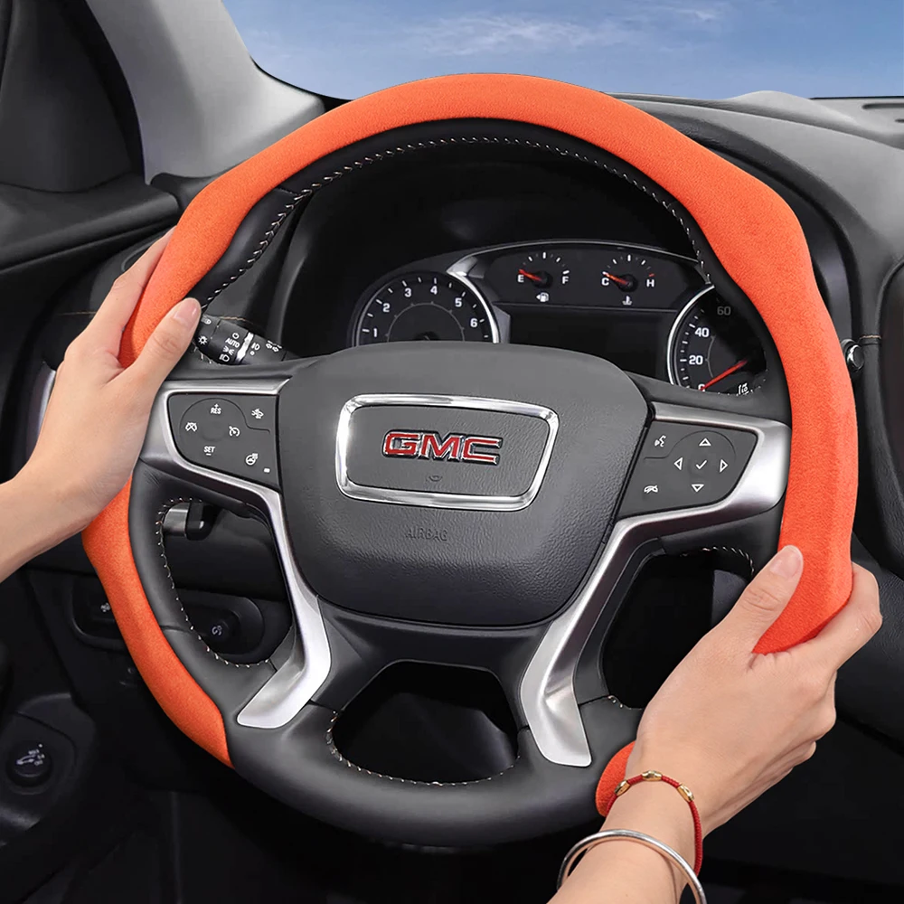 Funda de Volante de Gamuza Premium para Gmc, Antideslizante y Duradera, para Modelos como Sierra 1500 Hd Ev, Yukon Terrain, Acadia, Canyon, Savana, Hummer Ev, etc., en Colores Naranja y Negro, Accesorios para Auto