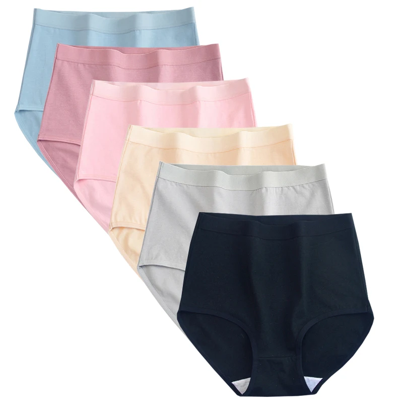 6 قطعة سراويل النساء القطن الخالص حجم كبير فتاة الصلبة الملابس الداخلية تنفس Underpant سيدة سراويل الإناث عالية الخصر الراحة موجز