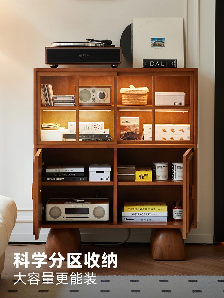 

*/Retro Solid Wood Square Display Cabinet Simple Small Apartment Living Room Storage Multi-functional Display Side Cabinet