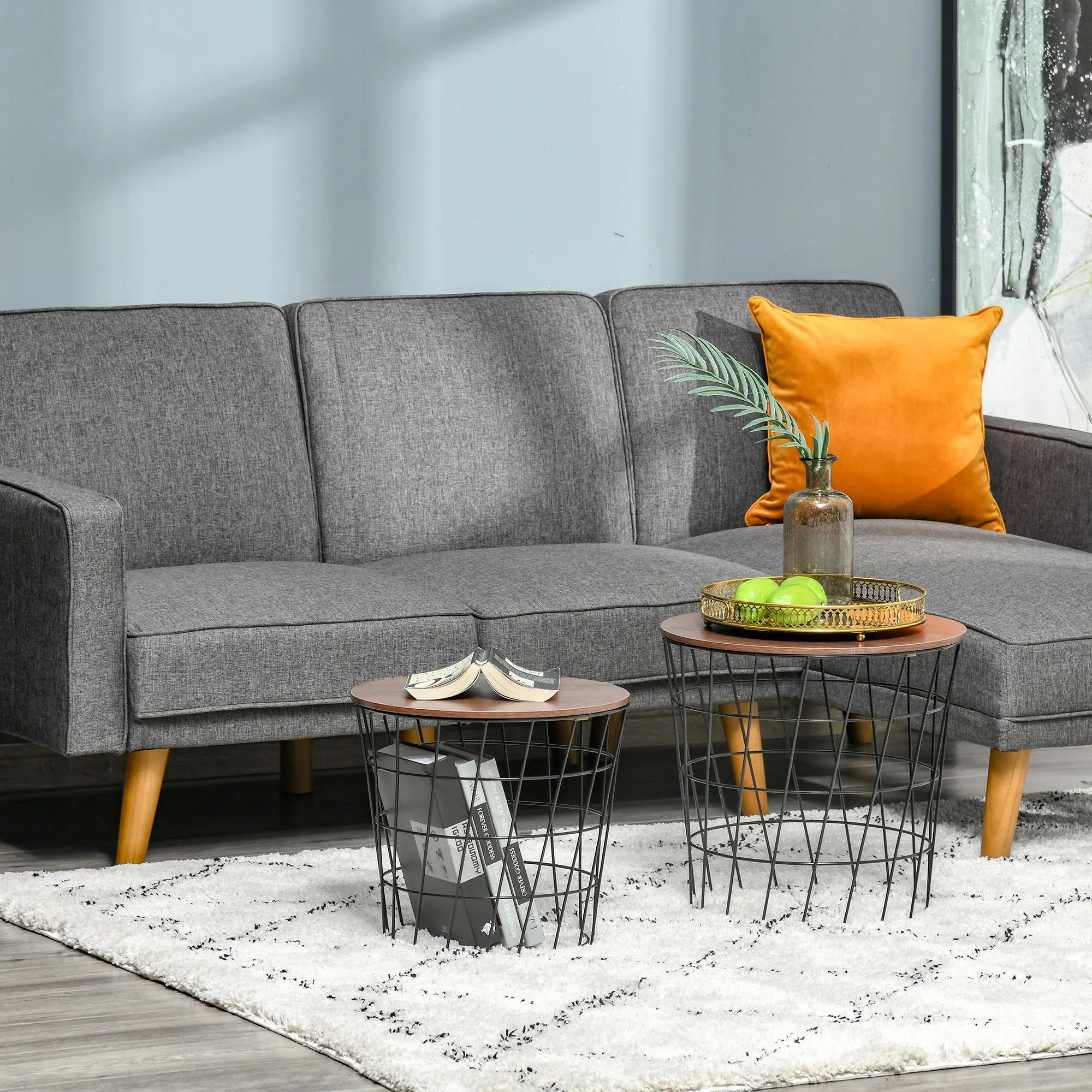 Homcom End Tables Set of 2, Nesting Tables with Storage, Round Accent Side Tables with Removable Top for Living Room, Black/Brown