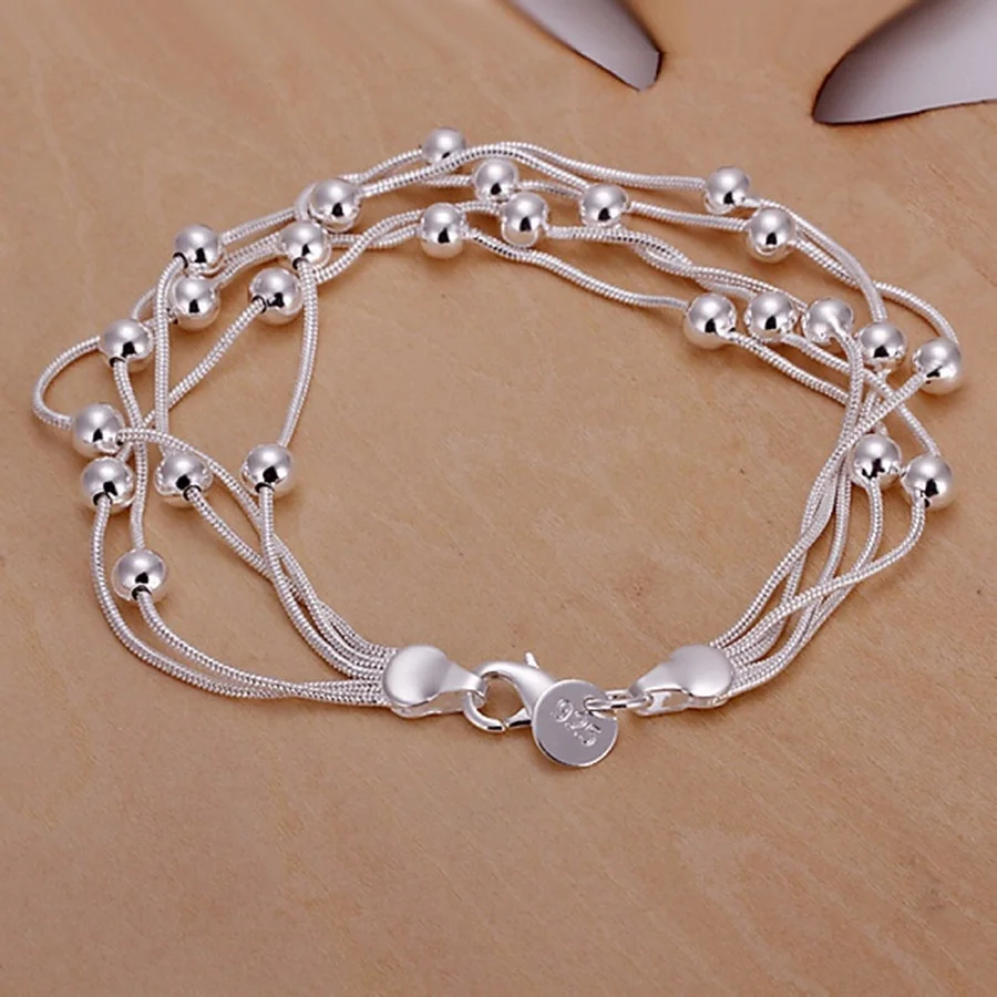 Hot Sell Fashion Popular Product 925 Sterling Silver Jewelry Chain Beads Bracelets For Cute Lady Women Gifts Free Shipping