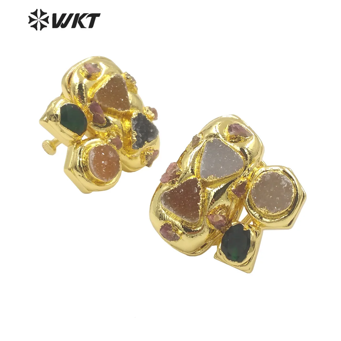 WT-R503 New  Wholesale Special Design Druzy Agate Stone 18K Gold Plating For Man Or Women Cocktail Party Decoration