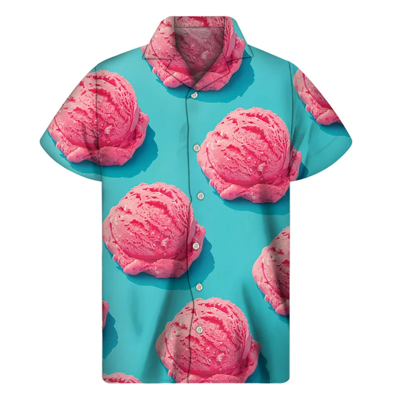 Cartoon Ice Cream 3D Print Hawaiian Shirt Men Summer Street Lapel Shirts Women Short Sleeve Tops Tees Oversized Button Blouse