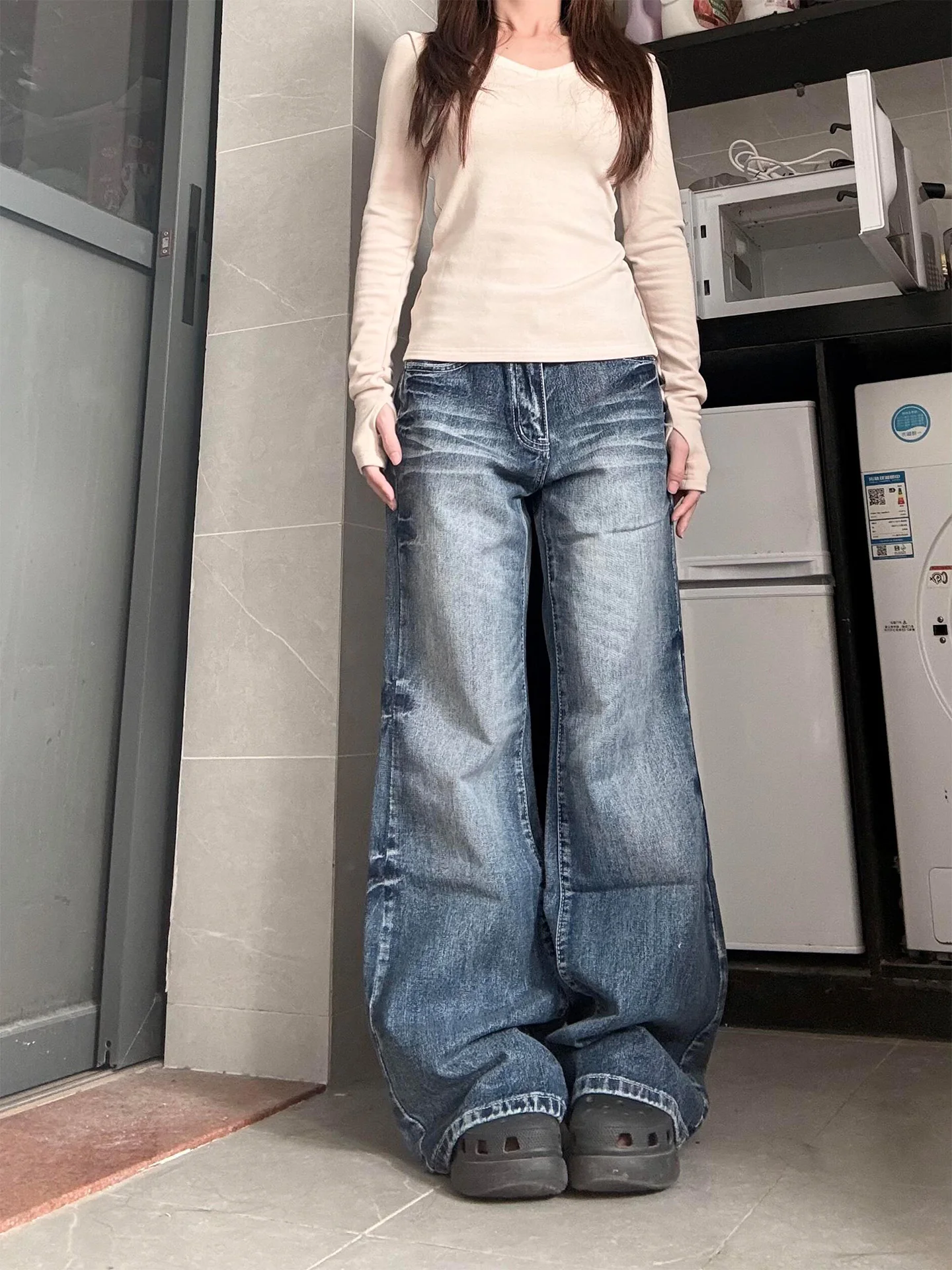 

High Waist Wide Leg Casual Jeans Women's Retro Light Blue Summer New Style Slimming Bell Bottoms American Style Denim Pants