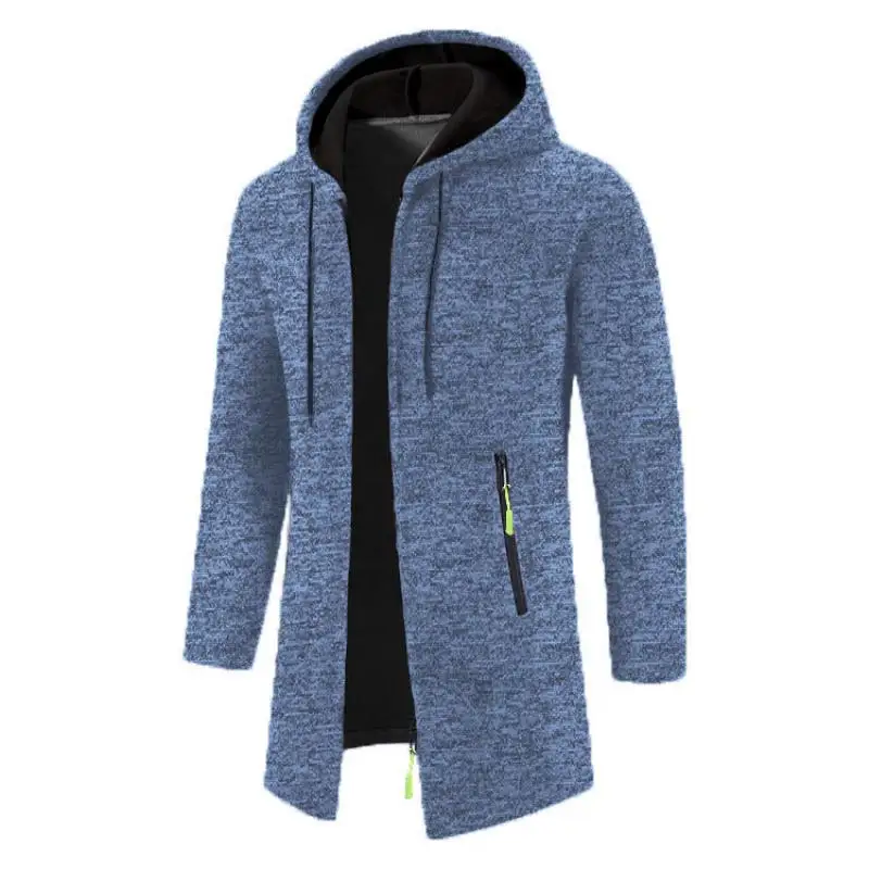 Spring Autumn Men's Hooded Long Jackets Solid Kintting Cardigan Outwear Casual Male Coats Zipper Warm Streetwear Hoodies Jacket