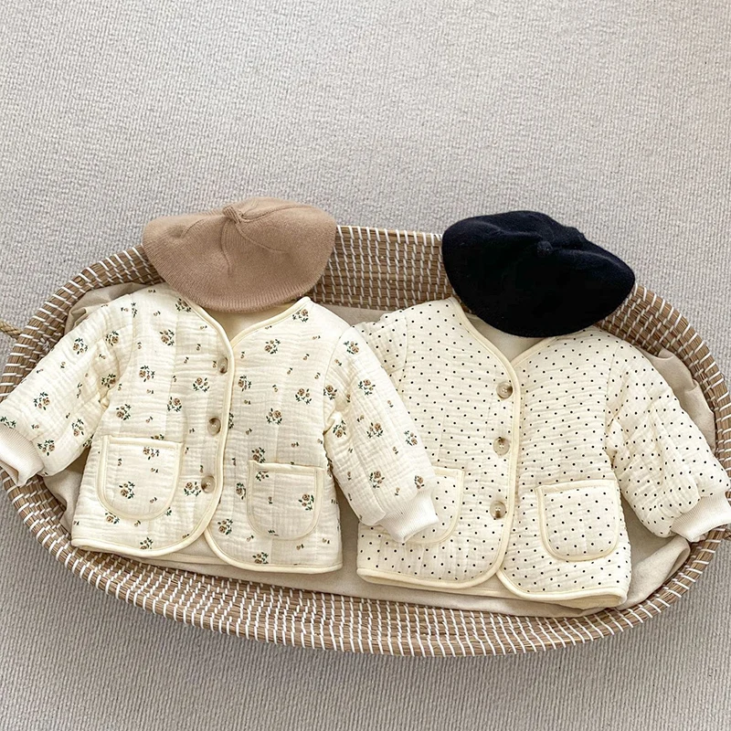 Inverno Bambino Neonata Addensare Giacca Calda Floreale Neonato Peluche Cardigan Cappotto Bambini Addensare Vestiti Caldi