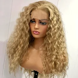 Ash Blonde Wig Long Blonde Curly Wig Synthetic Lace Front Wig Glueless Wigs Ready to Wear Water Wave Curly Lace Wigs for Women