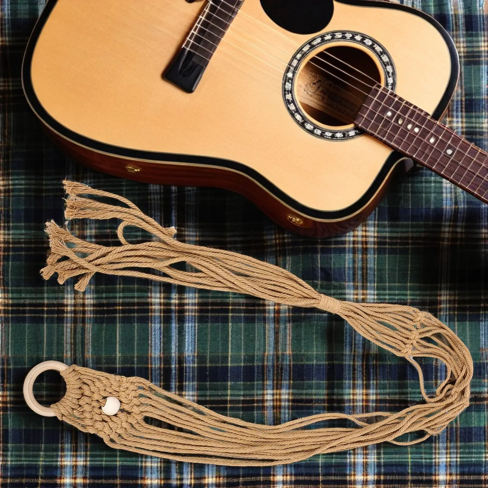 Boho Macrame Guitar Wall Hanger Handcrafted Nordic Minimalist Wall Mount for Acoustic Electric Ukulele Secure Display Home Decor