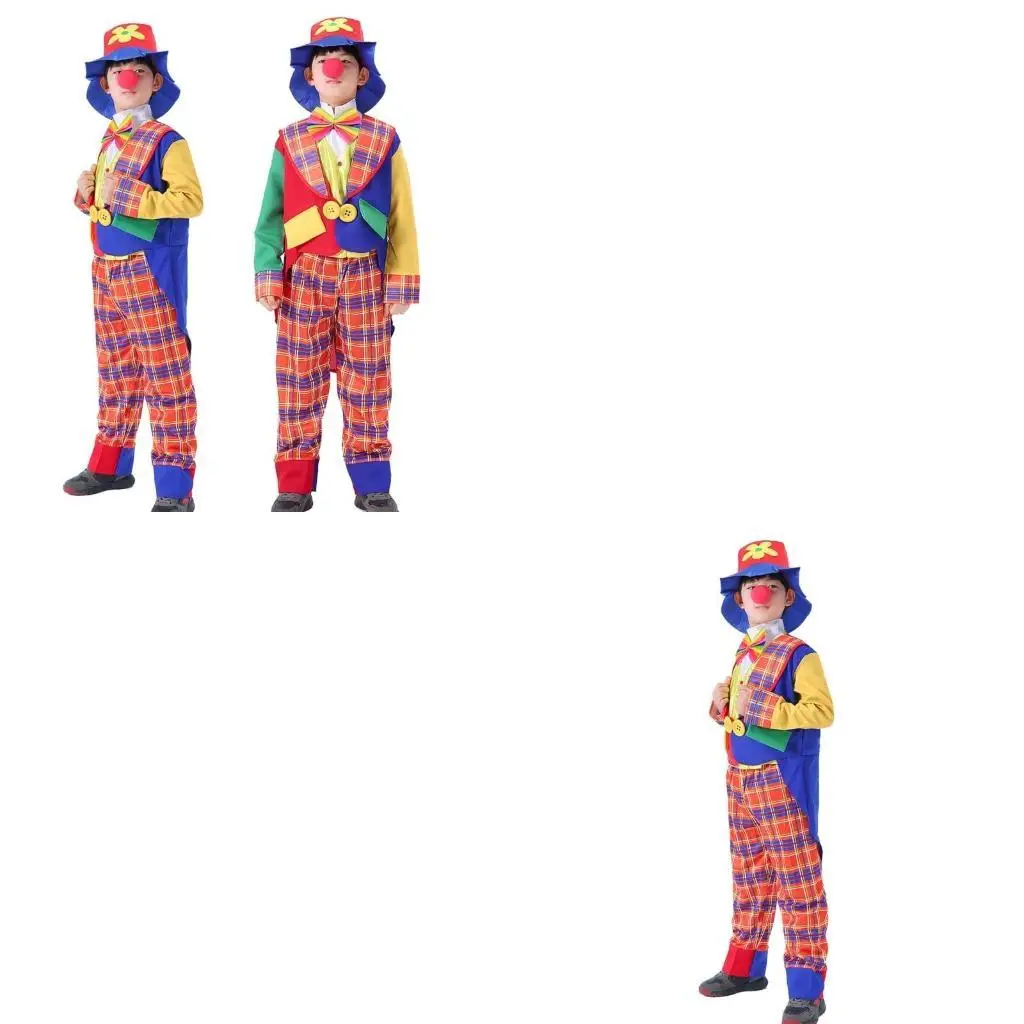

652F Novelty Clown Costume Including Clown Coat Shirt Pants Clown Hat Clown Necktie Accessories for Halloween Cosplay Party