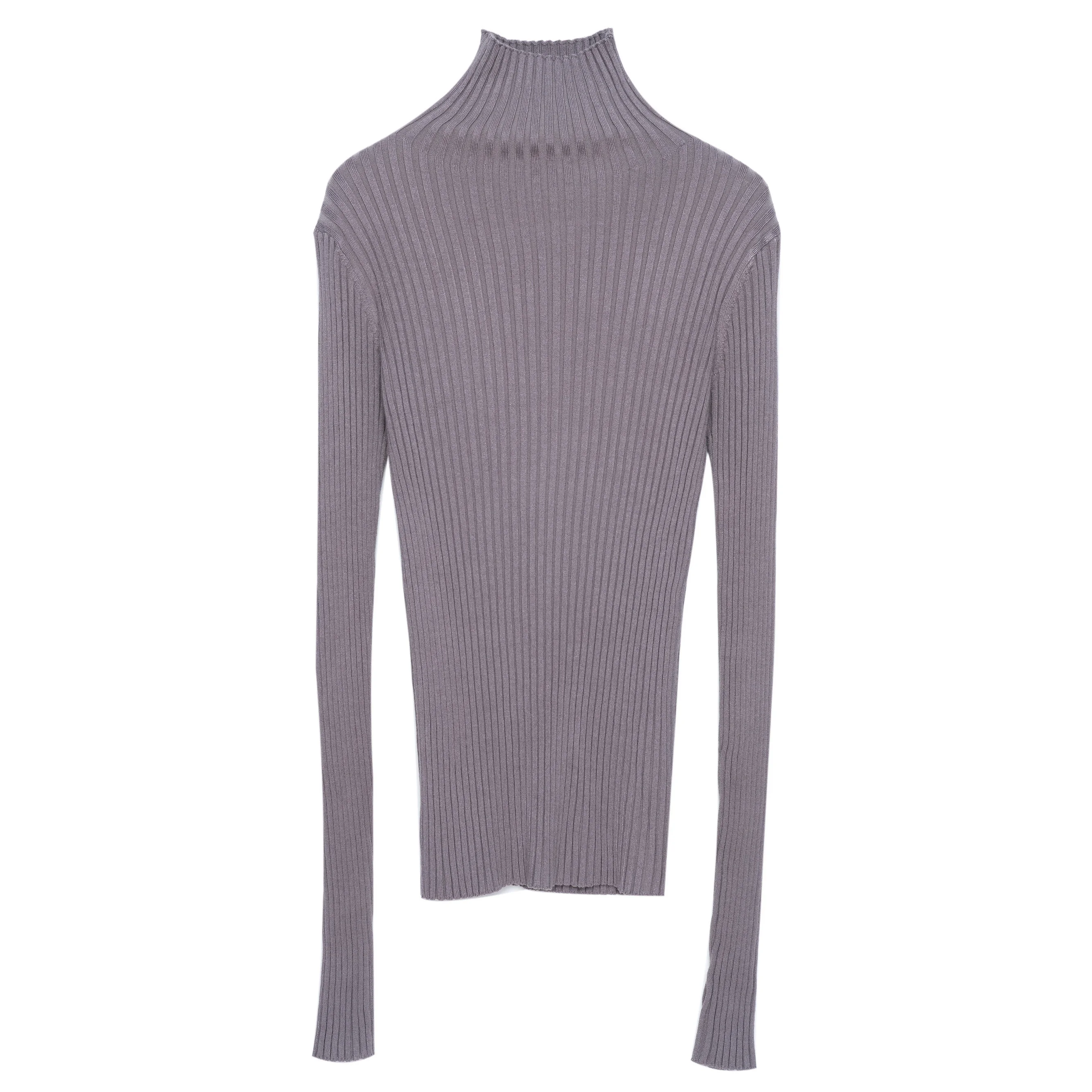 Ribbed Turtleneck Sweater Women Cotton High Neck Jumper Pullover Knitted Tops With Thumb Hole