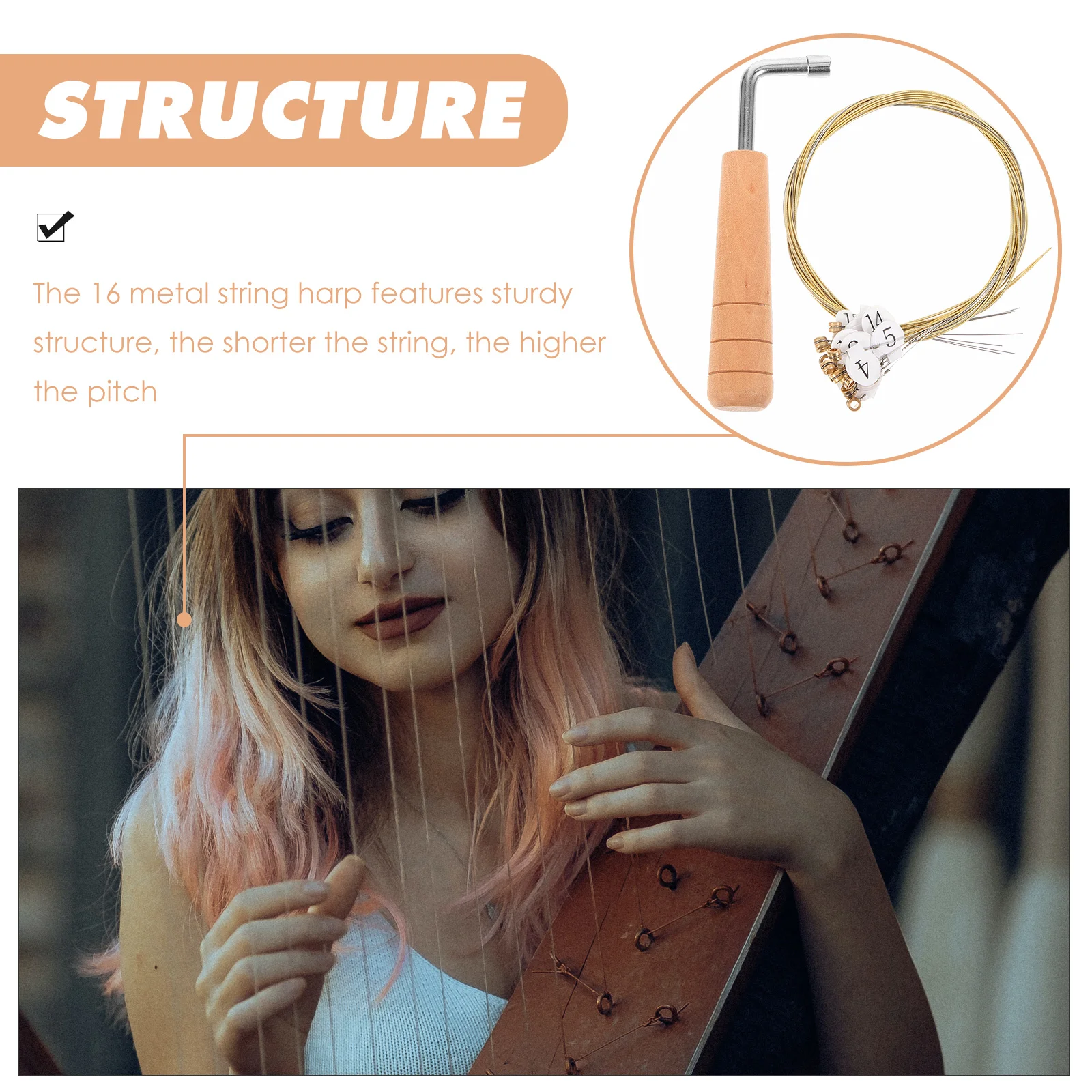 

The Strings Lyre Instrument Musical Tuning Wrench Harp Metal Spanner Stringed Instruments