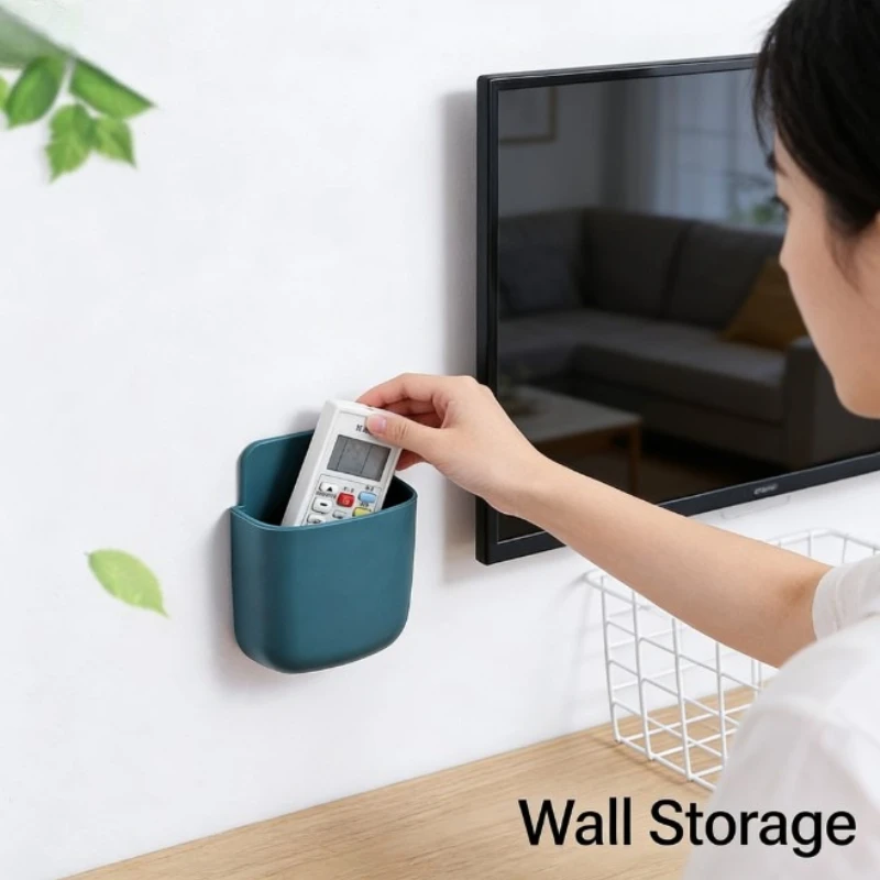 Wall-Mounted Remote Control Holder with Phone Charging Station, No-Drill Bedside Storage Organizer for TV AC Controllers