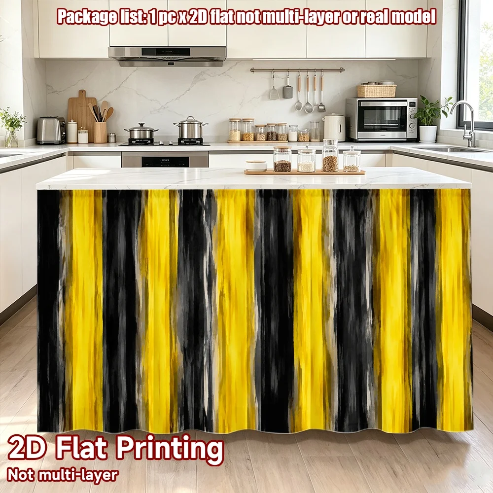 2D flat 1pc Country style Black Yellow Stripes Digital printing No-drill small curtains, bedroom curtains, door curtains,