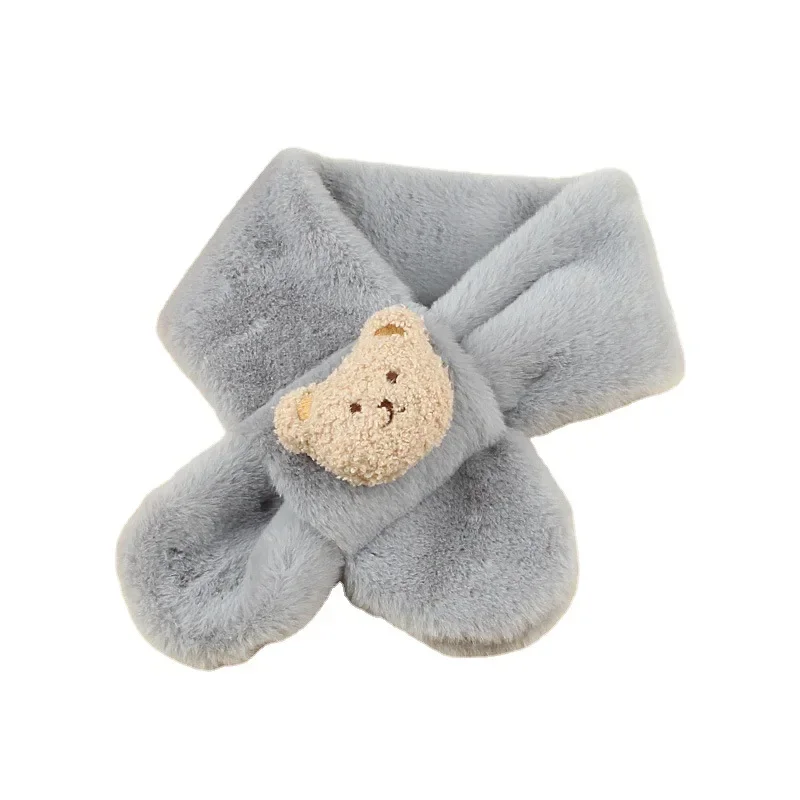 Cartoon Winter Baby Scarf Cute Bear Plush Scarves for Kids Boys Girls Korean Solid Color Children Warm Neckerchief