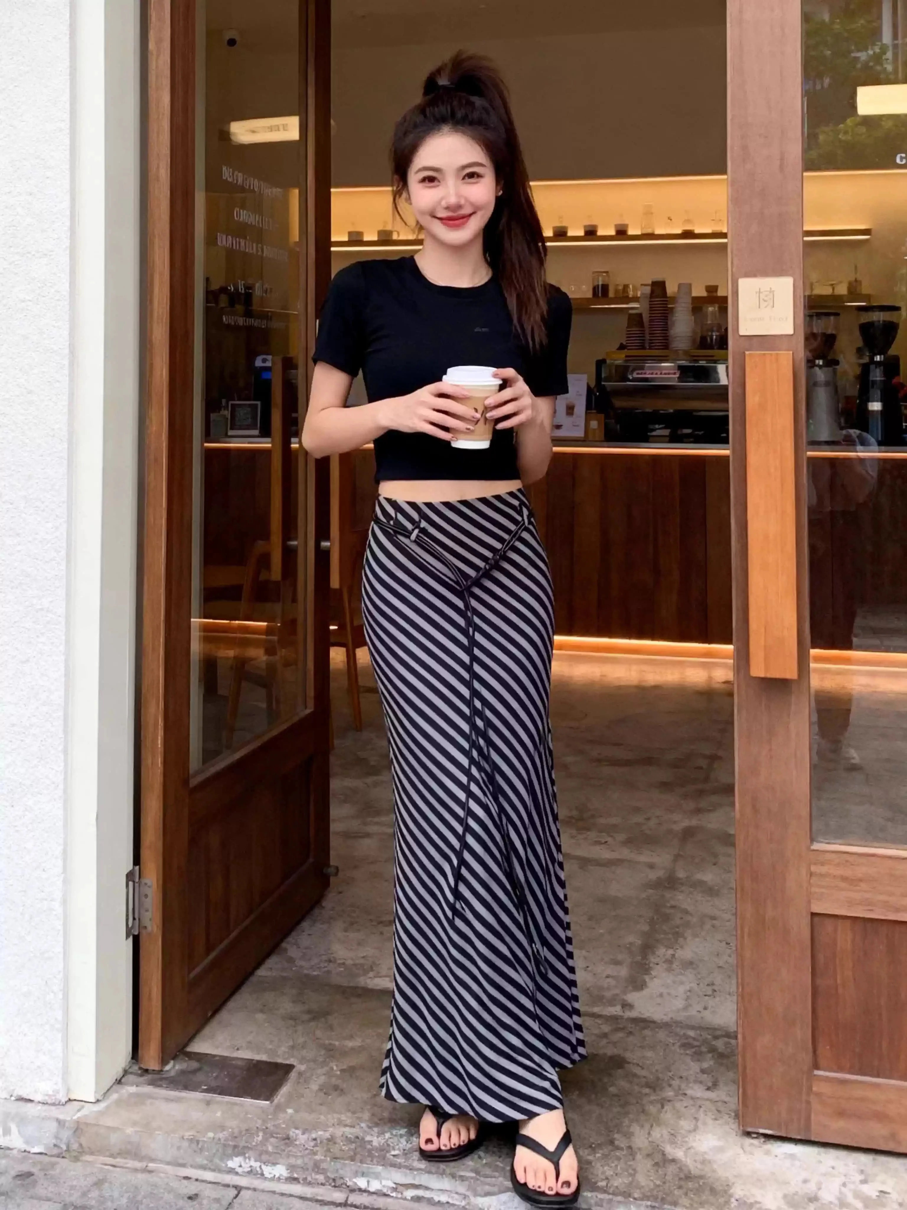 High Waist Slim Fit Striped Half Skirt Fashionable Summer Fish Tail Skirt Versatile Workwear a Line Long Skirt for plus Size ... view 5