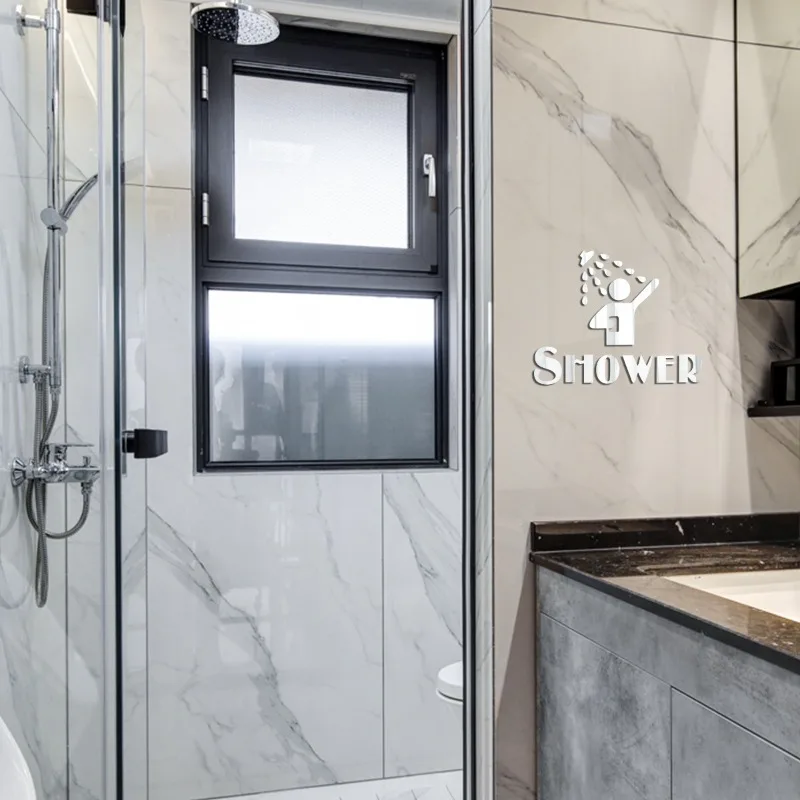 Bathroom glass door tile wall logo sticker hotel bath shower prompt sign decoration waterproof acrylic self-adhesive sticker