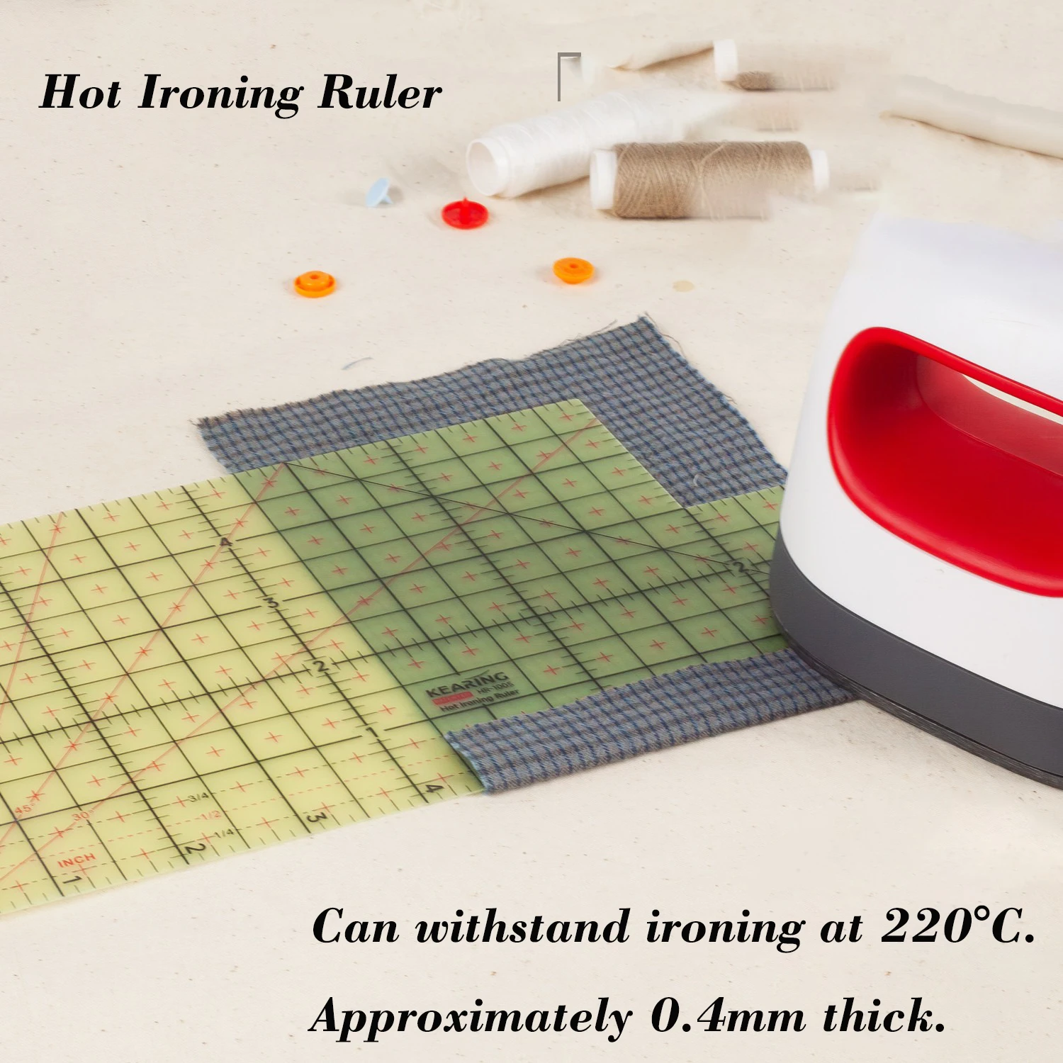 Professional Quilting Ironing Ruler Non-Slip Seam Gauge Heatproof Patchwork Ruler for Tailor Sewing DIY Craft