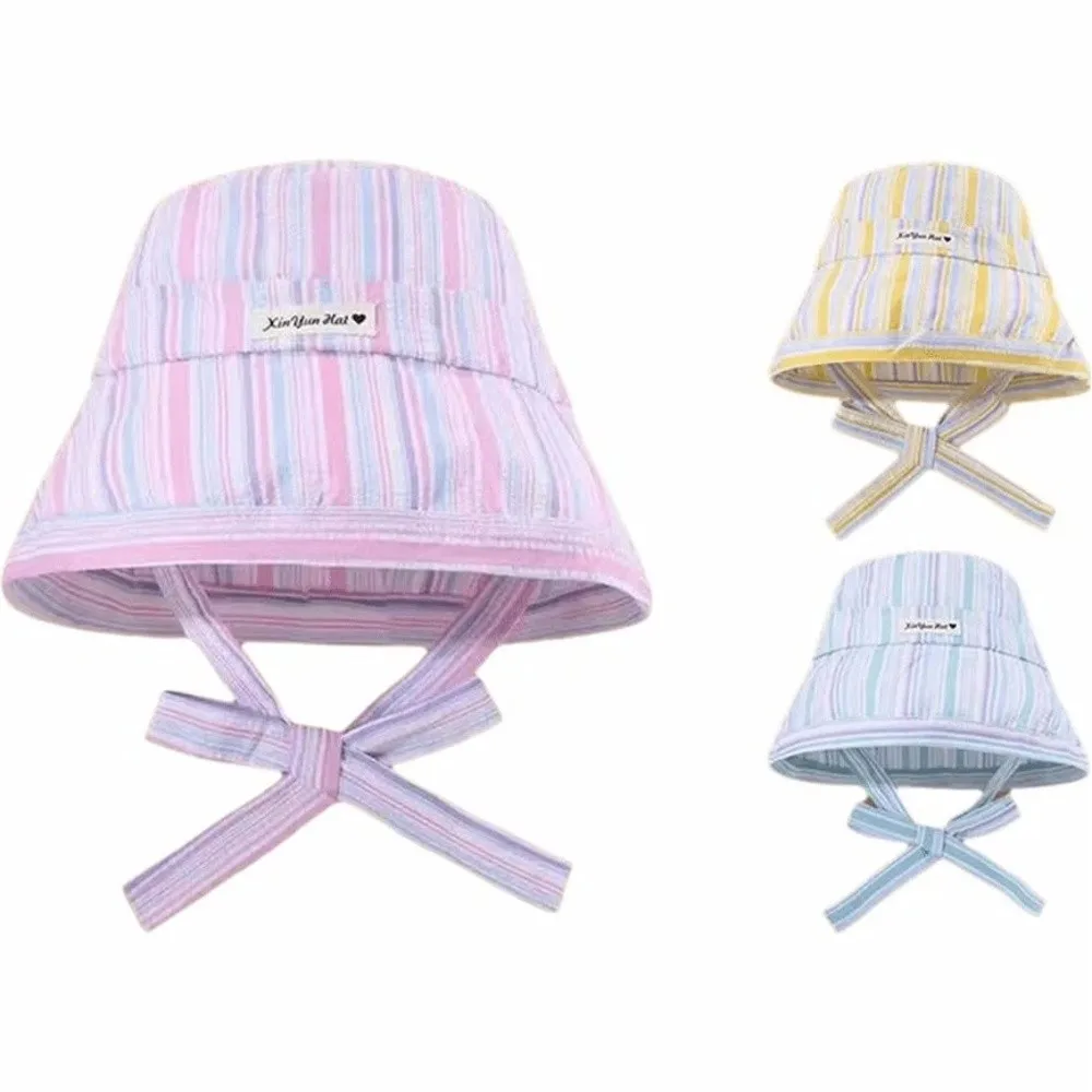

Lace-up Korean Striped Bucket Hat Contrasting Color Breathable Wide-edged Sun Hat Lightweight UV Protection
