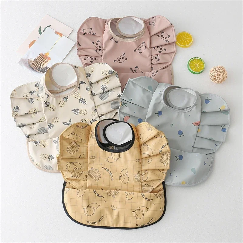 Baby Bibs INS Nordic Style Angel Feed Pocket Burp Girl Boy Infant Meals Bib Waterproof Easy Clean Cute Elephant Bibs Soft PU