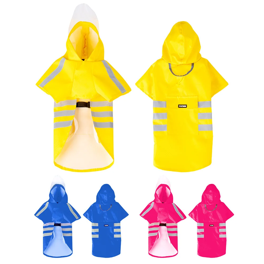 강아지 레인코트, 투명 후드 이중 레이어 조절 가능 강아지 레인 재킷, 반사 보관 포켓이 있는 방수 레인 코트