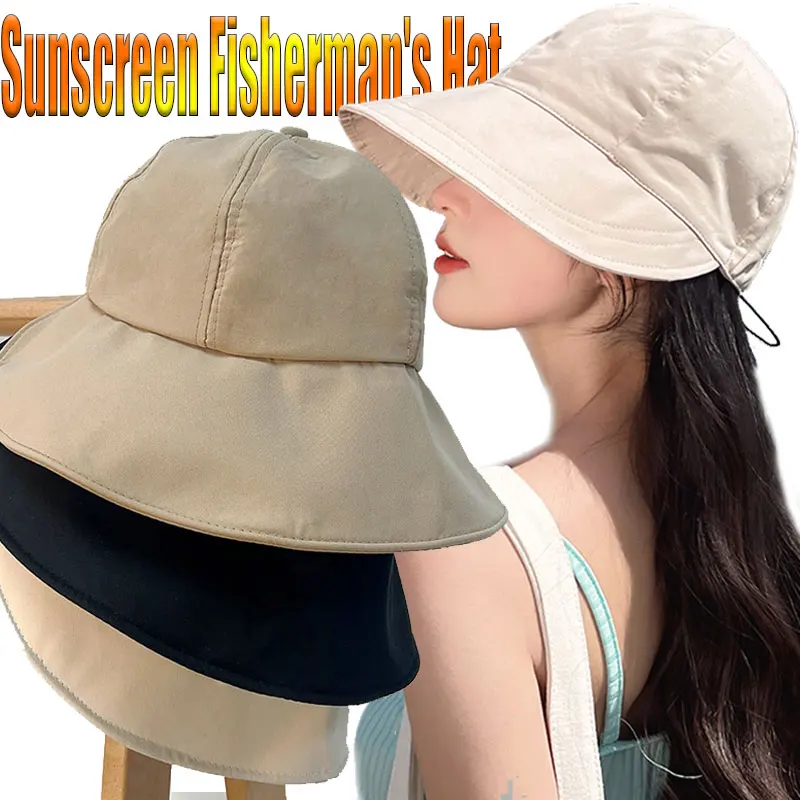 

Cotton Summer Foldable Fisherman Hat Women's Adjustable Bucket Sun Hat Outdoor UV Protection Sunshade Hat Sunscreen Panama Hat