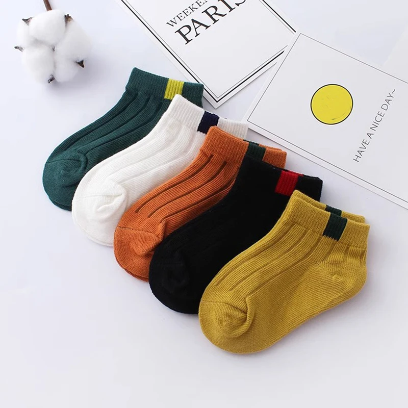 5 Pairs/Lot Children\'s Short Socks Boys and Girls Thin and High-quality Cotton Socks Breathable and Sweat Absorbing Baby Socks