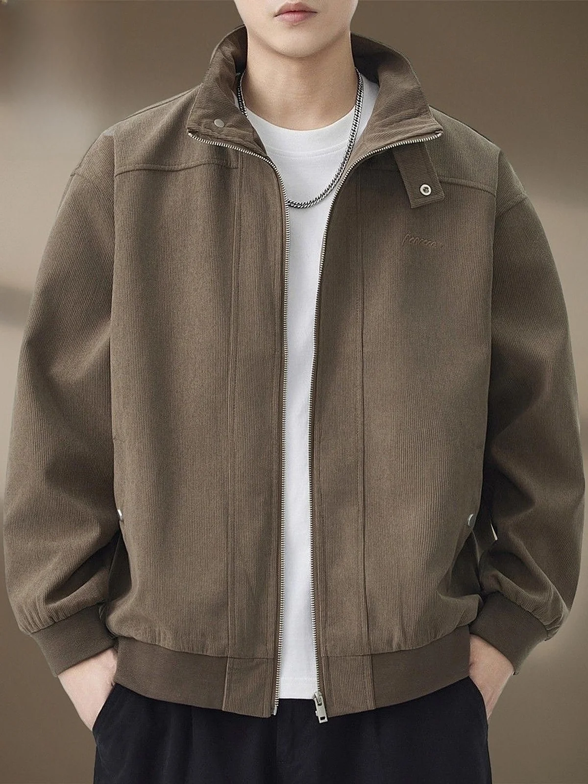 

Corduroy Thiened Jaet Men's Spring New Faion Loose Casual Stand Collar Coat Youth ular Polyester Fiber Long ...