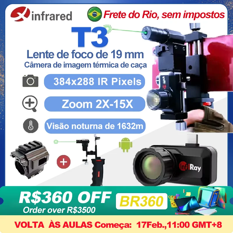 InfiRay Xinfrared T3 Termovisor infravermelho Monocular Visão noturna Câmera térmica para telefone Andriod Caça ao ar livre com laser