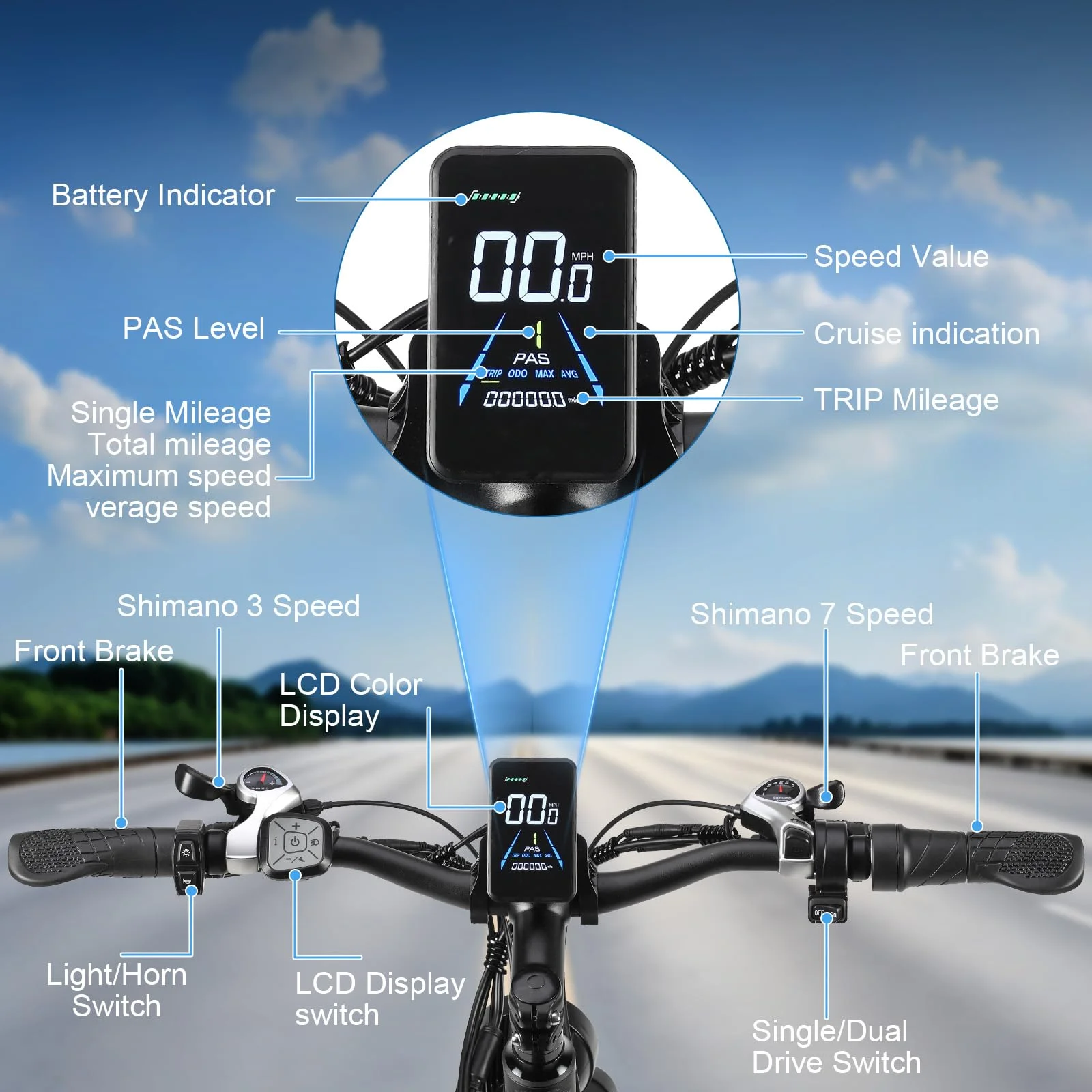 دراجة كهربائية للبالغين 2000 واط محرك مزدوج 48 فولت 23AH بطارية قابلة للإزالة دراجة كهربائية الفرامل الهيدروليكية 26*4 بوصة الدهون الإطارات الإلكترونية #6