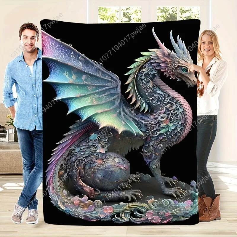

A Colorful Dragon Print Flannel Blanket Suitable for All Seasons, Perfect for Outdoor Travel with Its Cozy Warmth And Softness.