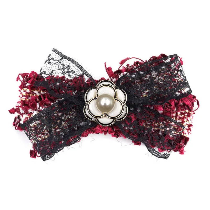 Broche de lazo de Camelia de perlas Vintage británico broche de encaje de tela accesorios de camisa de mujer coreana alfileres de ramillete de