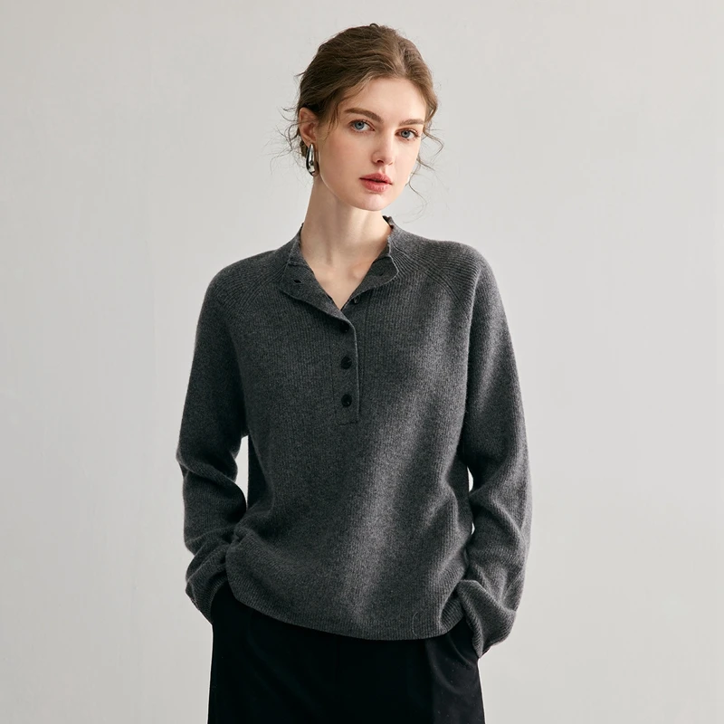Trendy Women's 100% Cashmere Pullover High Quality Knitted Sweater Loose Half High Neck Tops Luxury Brand Streetwear Pull Jumper