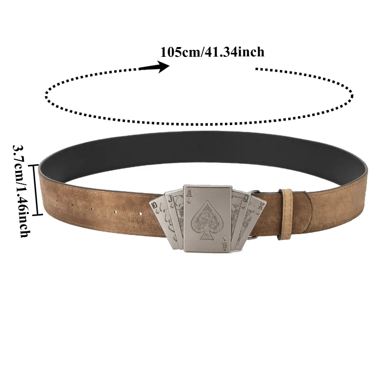 Trendy Poker-Motif Alloy-Buckle Belt A Stylish Retro-Inspired Accessory for Women to Pair with Jeans—A Unique Niche Belt