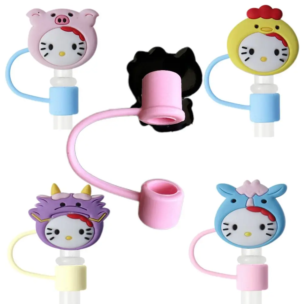 Hello Kitty Straw Cap,10MM Anti-splash Silica gel straw plug, Reusable Drinking cup Accessories Straw cover Zodiac Party Gift