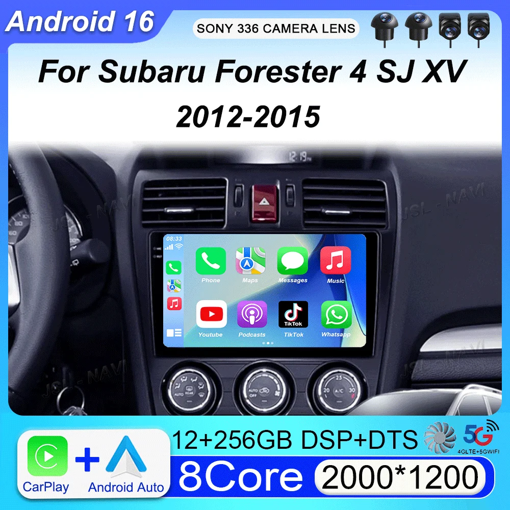 

Видеоплеер, автомобильная стереосистема, радио для Subaru Forester 4 SJ XV 2012-2015, 4G, Android 16, мультимедиа, навигация GPS, Carplay, камера 360°