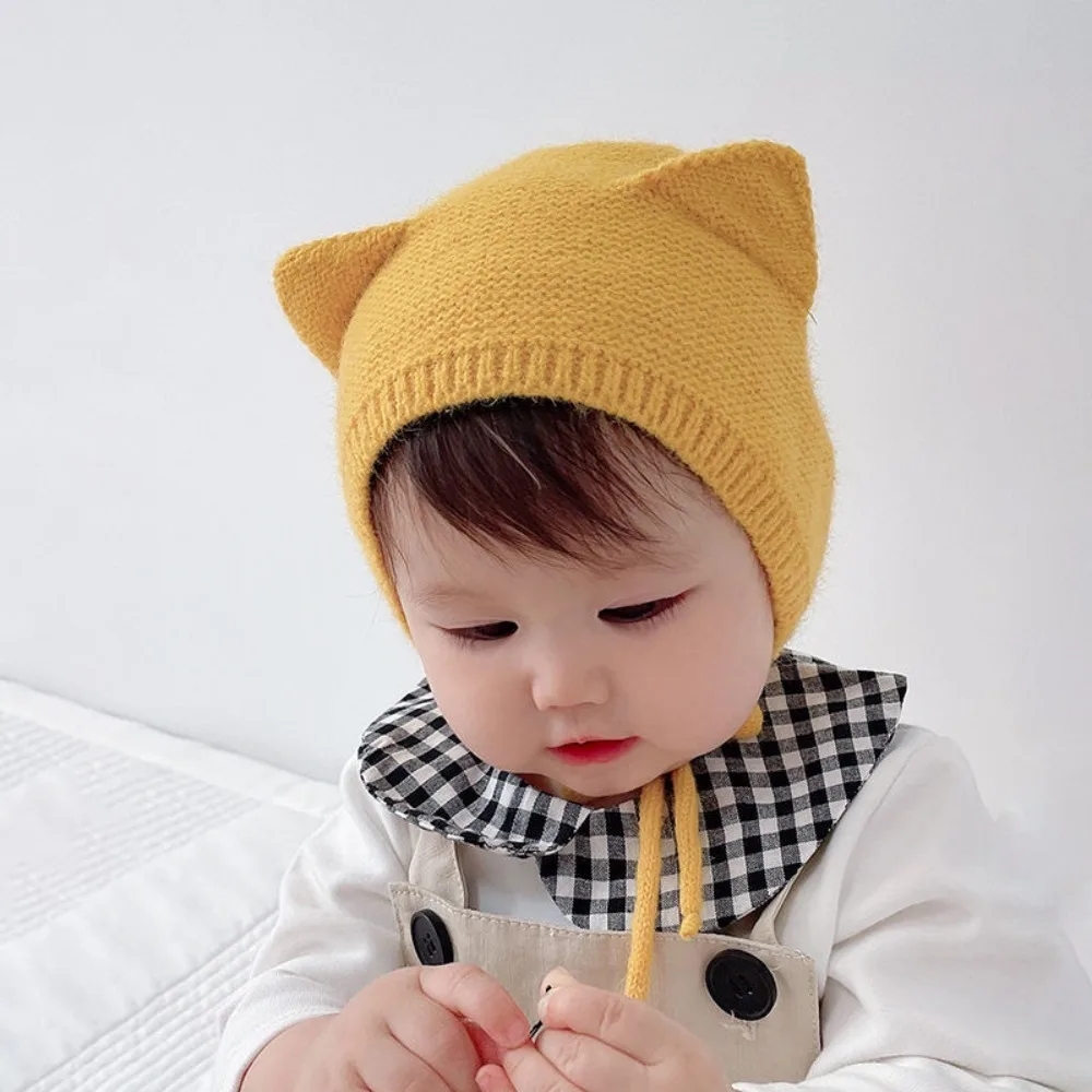 

Новые утолщенные шапки, зимняя теплая плюшевая шапка-пуловер, вязаная шапка для защиты ушей для новорожденных, уличная шапка