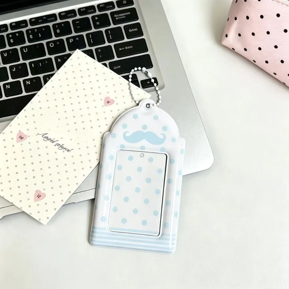 Polka Dot Beard Print 3 Inch Photocard Holder Portable Keychain Photo Card Sleeve with Bead Chain ID Card Badge Cover