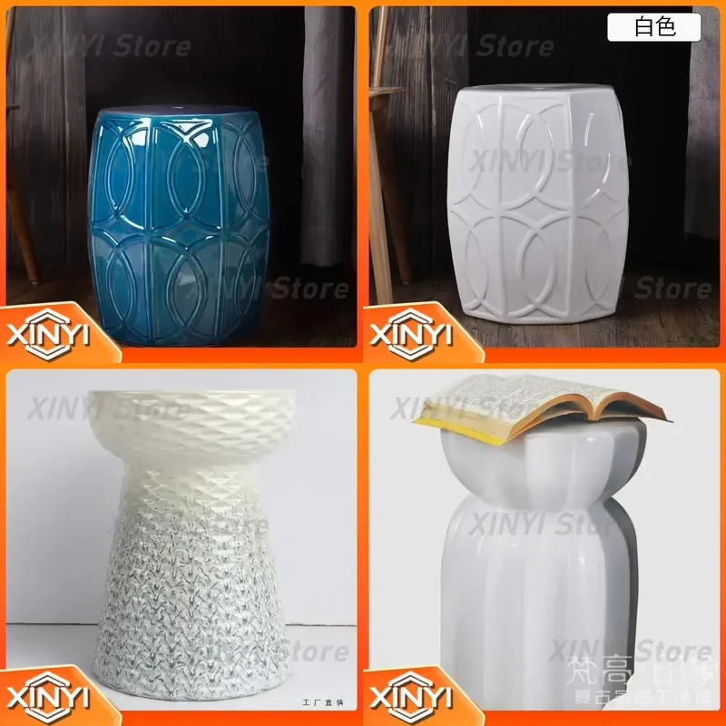 Chinese Ceramic Drum Stool for Home Decor for Living Room for Bedroom for Entryway Embroidered Porcelain Seat Side Table