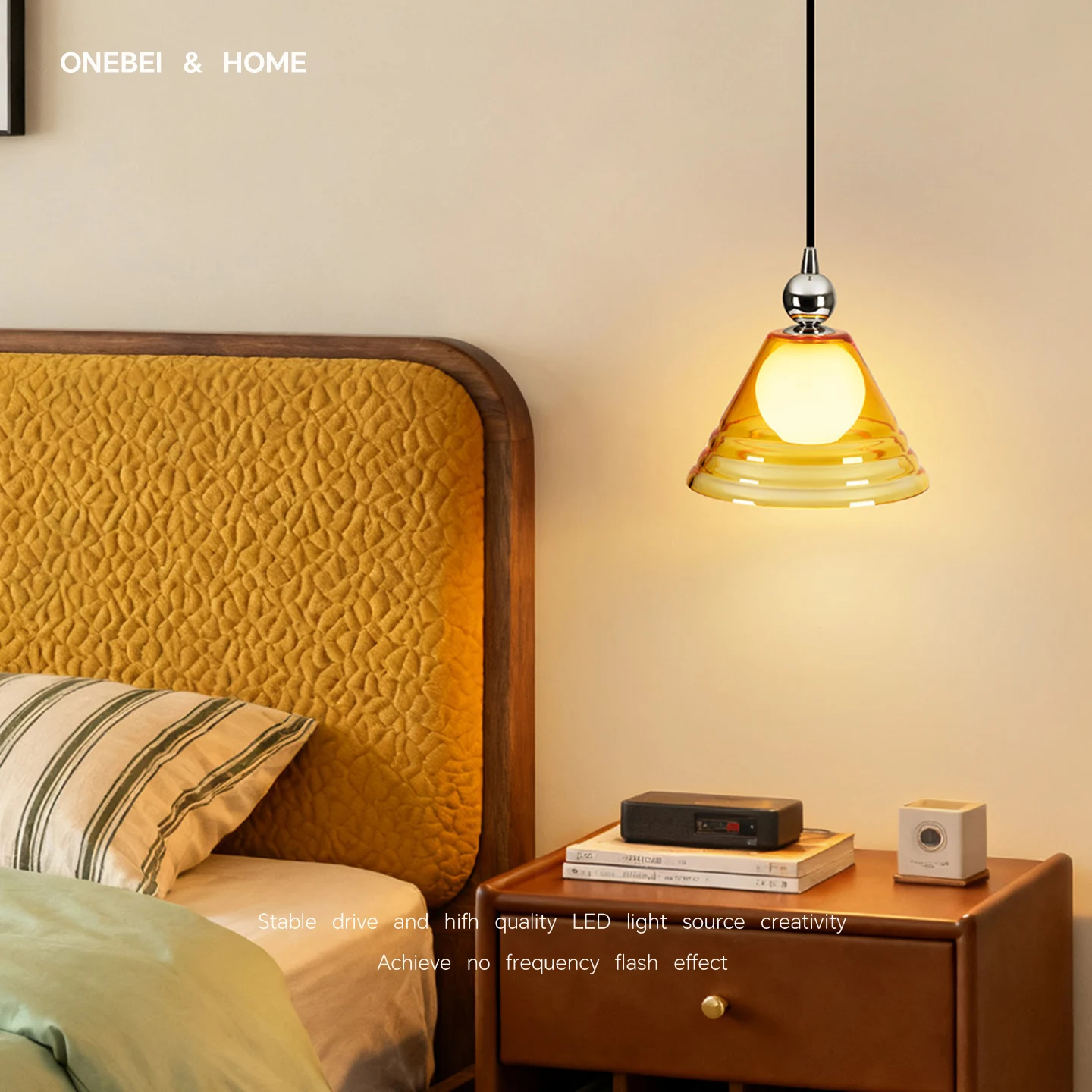 Nordic Modern LED Glass Pendant Light With Floral Design Sunset Glow Glass Ceiling Light Bedside Lamp Home Decoration Light