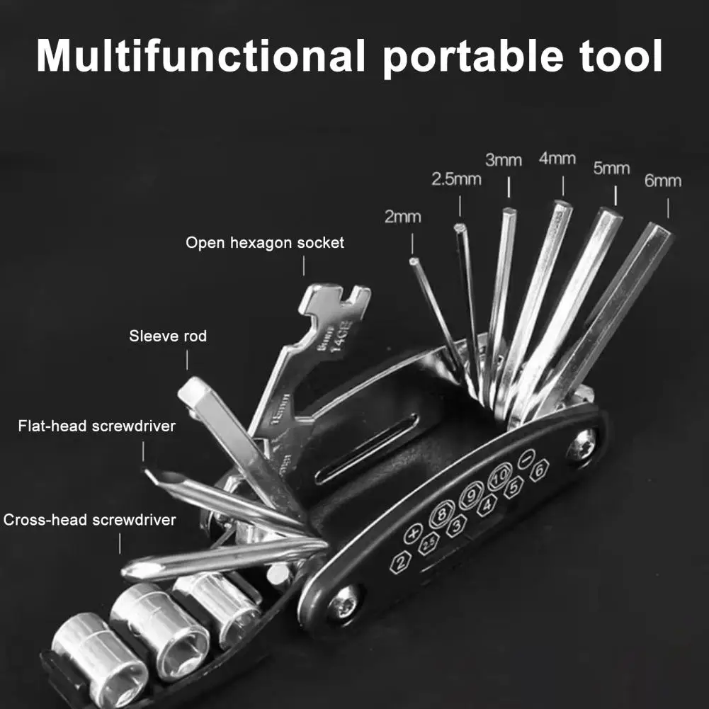 16-in-1 Bike Repair Kits 9cm Bicycle Tire Levers Hex Spoke Wrench Foldable Multi-Functional Accessory Set For Road Mountain Bike