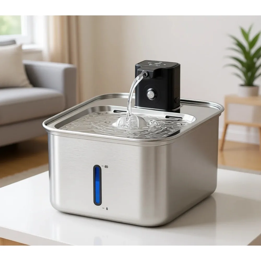 

Беспроводной фонтанчик для кошек из нержавеющей стали, 3 л, на батарейках, с датчиком движения, легко чистится, металлический