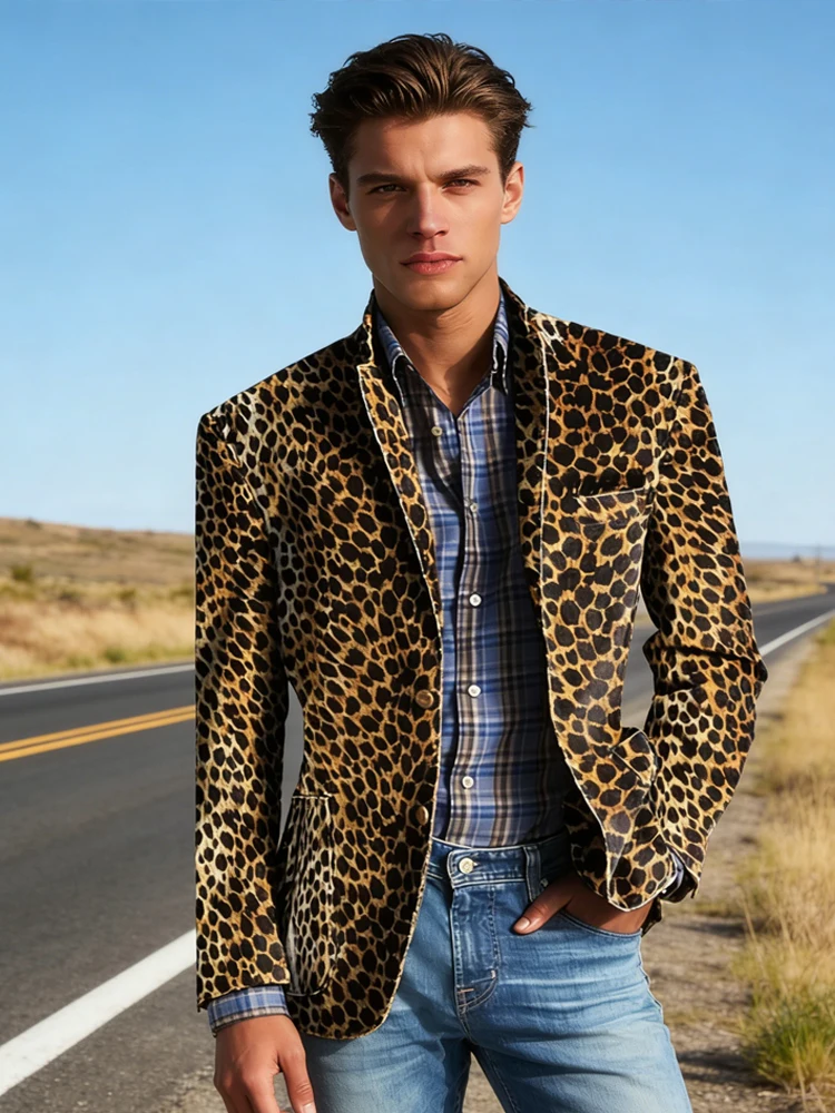 

High-Quality Men's Suit Jacket New Leopard Print Velvet Single Breasted Men's Suit Coat Wild And Trendy Handsome Men's Blazer